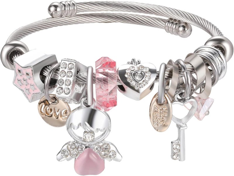 DS Charm Bracelets for girls,exquisite cute cartoon friendship bracelets Silver Stainless Steel Bangle with birthday Gift box, Adjustable girls jewelry Suitable for holiday gifts - Image 1